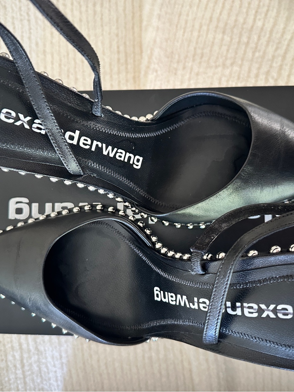 Alexander Wang Rina Black Leather Stud-Trim Slingback Heels